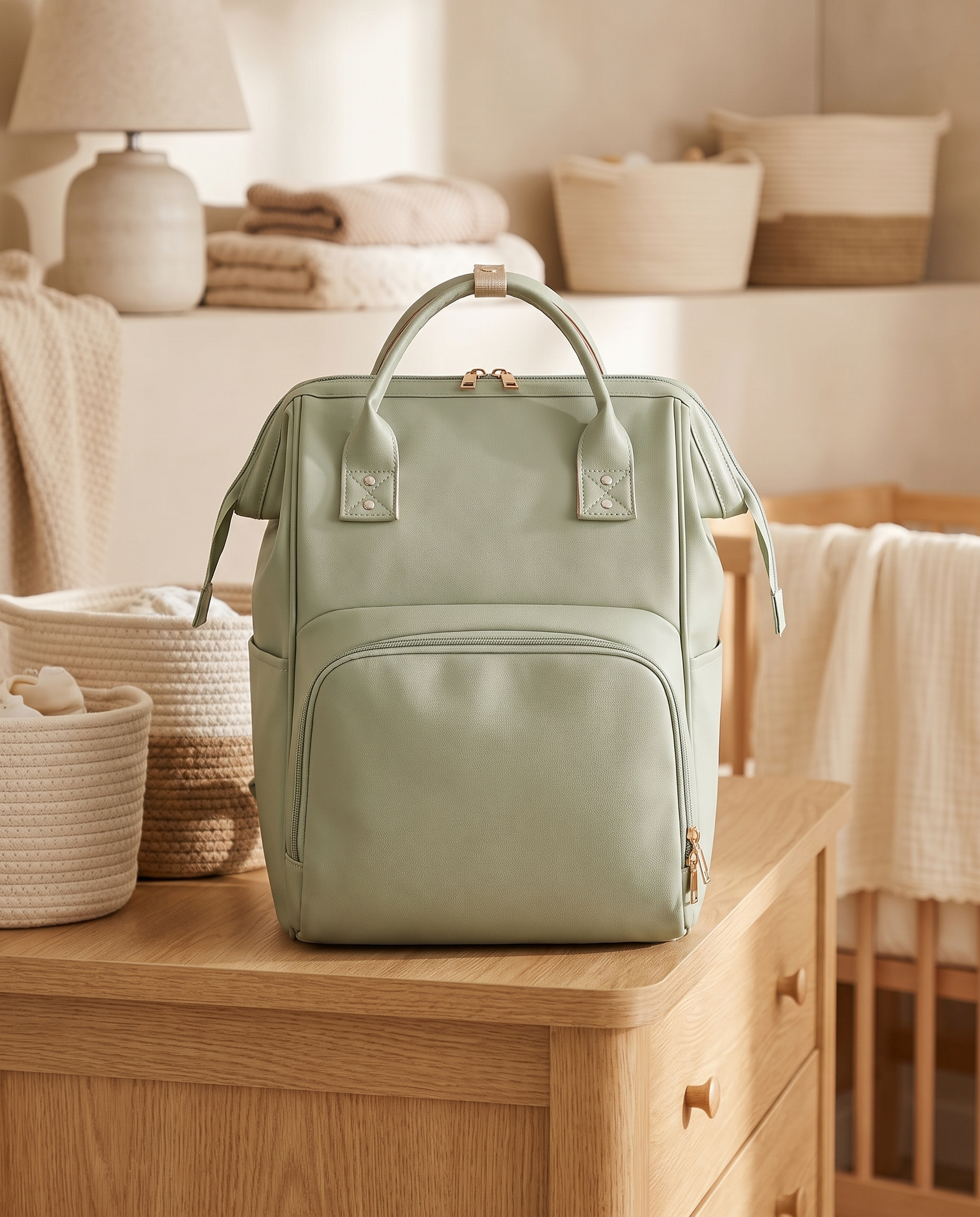 Sac à dos à langer Tendrinette · Vert · scène nursery
