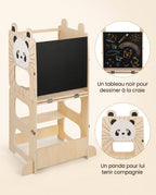 Tour d'observation Montessori évolutive Tendrinette · Panda · tableau noir et décor panda