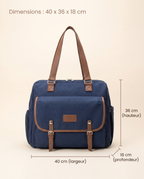 Sac à dos à langer vintage Tendrinette · Bleu · dimensions