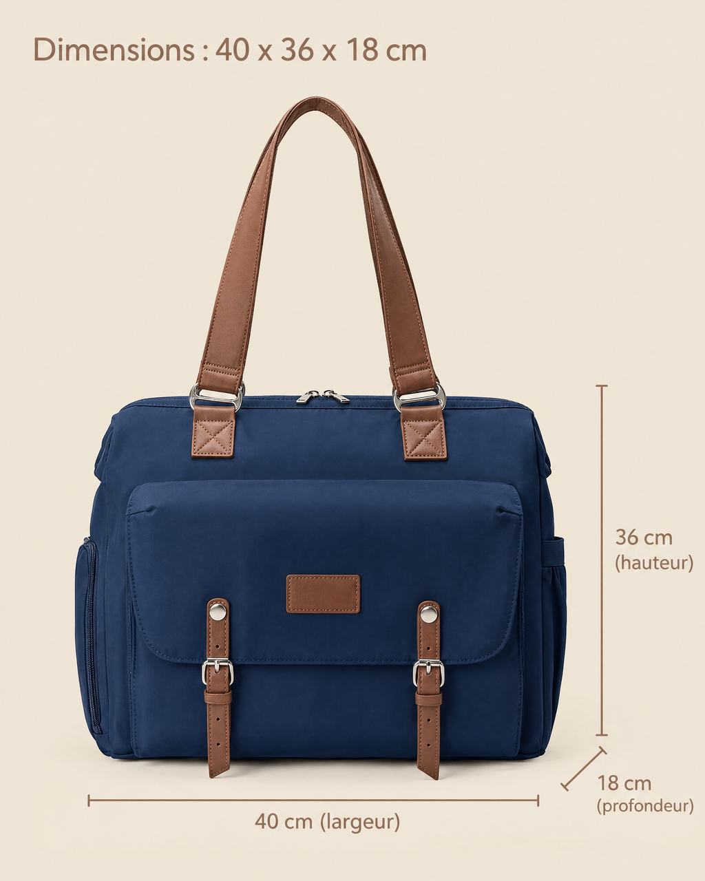 Sac à dos à langer vintage Tendrinette · Bleu · dimensions