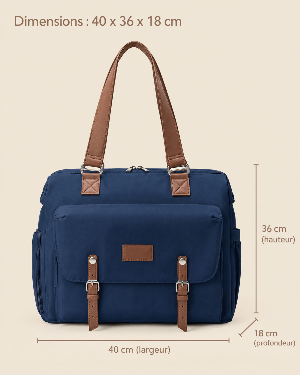 Sac à dos à langer vintage Tendrinette · Bleu · dimensions