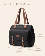 Sac à dos à langer vintage Tendrinette · Noir · dimensions