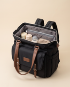 Sac à dos à langer vintage Tendrinette · Noir · intérieur ouvert