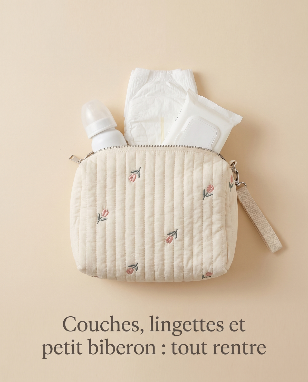 Couches, lingettes et biberon réunis